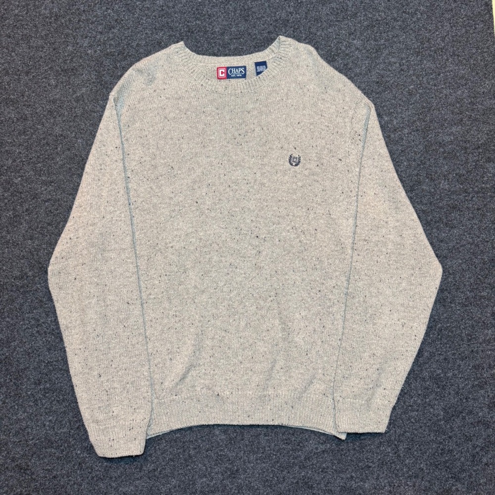 Chaps Mens XXL Gray Heathered Crewneck Sweater Long Sleeve Pullover Logo